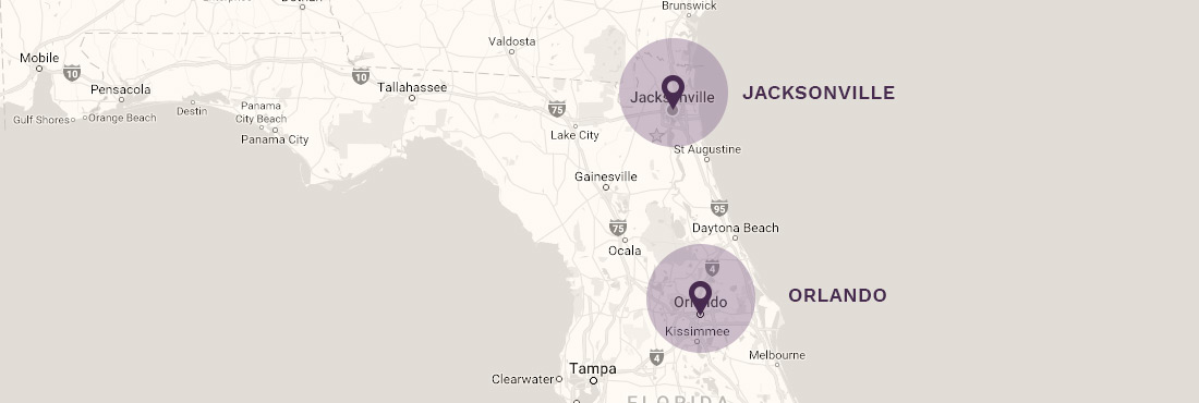 Map of offices in Jacksonville and Orlando